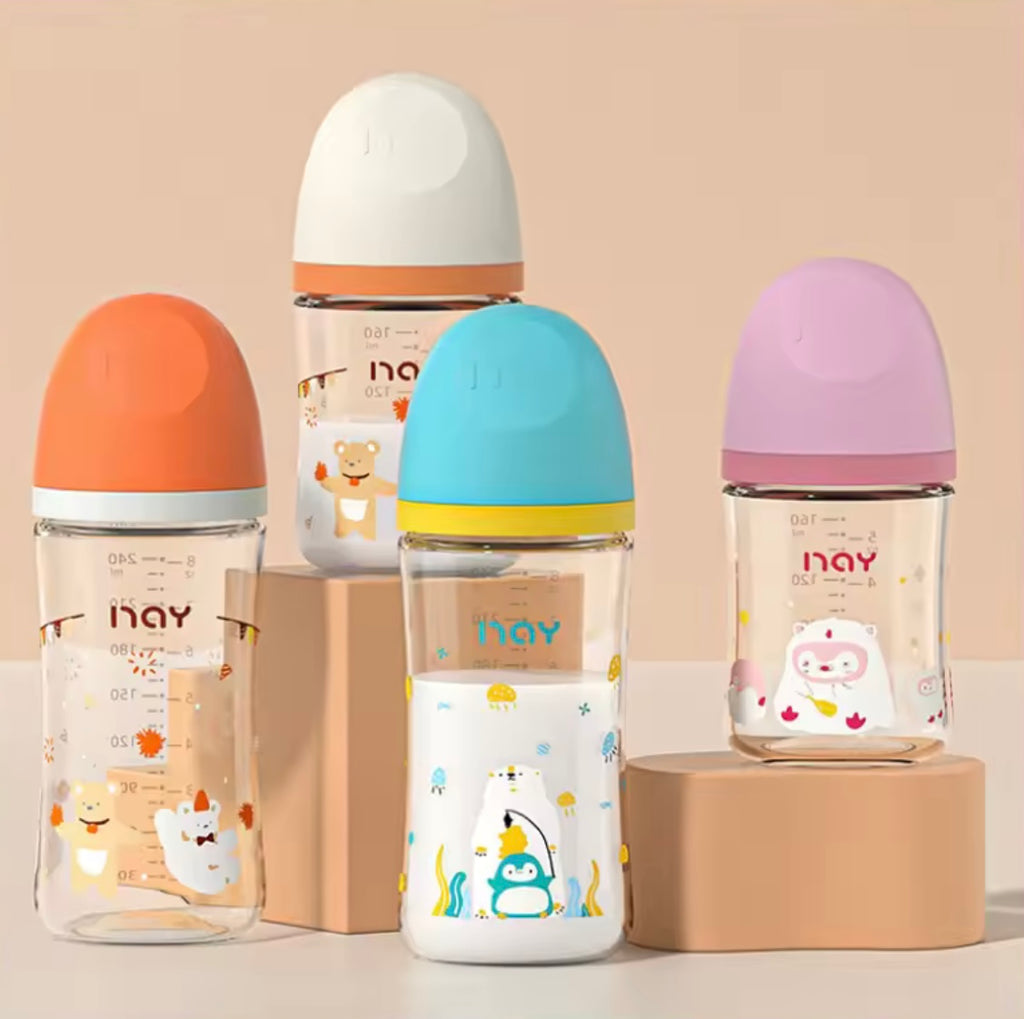 Glass Baby Bottles - Animal Themed with Lids
