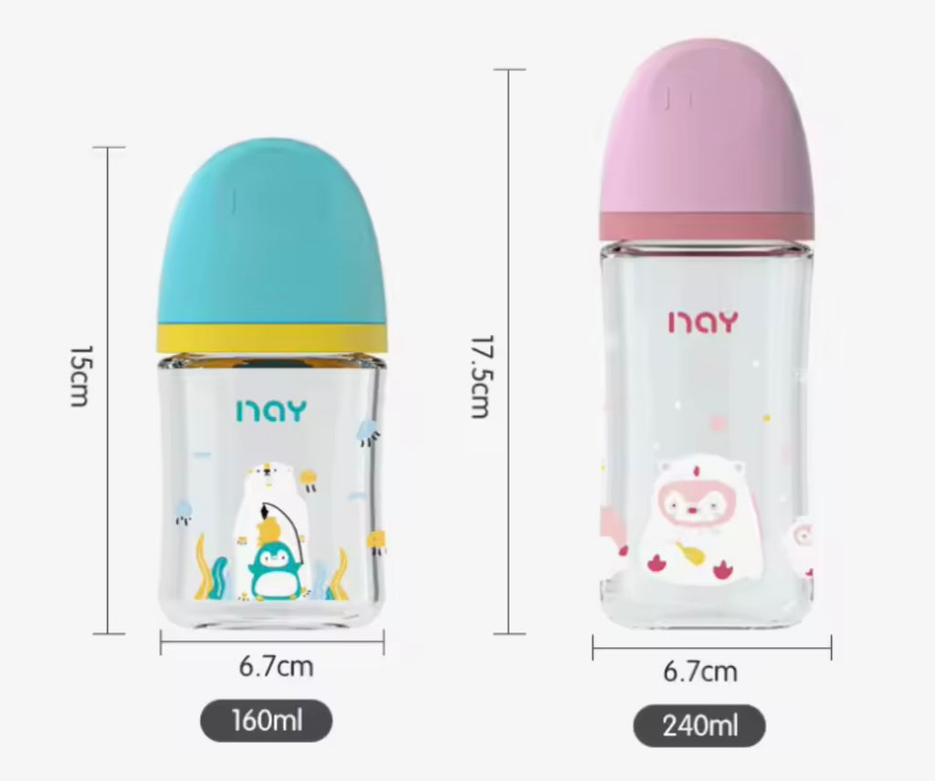 Glass Baby Bottles - Animal Themed with Lids